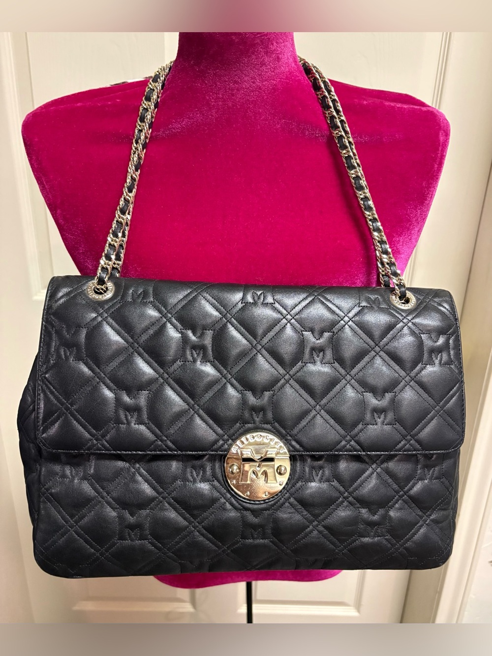Metrocity Black Quilted Leather Shoulder Bag Chain Strap That Doubles Or Singles